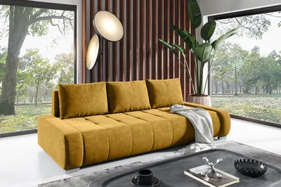 Produktbild von MEBLITO Schlafsofa Couch Bonari Sofa mit Schlaffunktion Bettkästen Wohnlandschaft Wohnzimmer Ausziehsystem: automat 160x200 cm Gelb (Monolith 48)