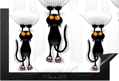 Produktbild von KitchenYeah© Herdabdeckplatte Muster - Katze - Schwarz - Jungen - Mädchen - Kinder - Kinder , 76x51cm, Küche Deko, Glaskeramikkochfeld Herdabdeckung, Abdeckplatte fùr Kochfeld