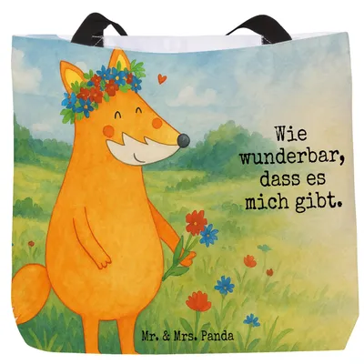 Produktbild von Mr. & Mrs. Panda Schultasche Fuchs Blumen Design - Weiß - Geschenk, Boho, Liebe, Strandtasche, Selbstbewusst, Tote Bag, Füchse, Tasche, Ich, Reisetasche, Einkaufstasche