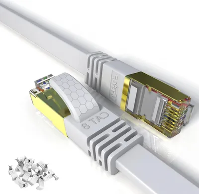 Productafbeelding van Cat 8 Platte Netwerkkabel - 40Gbps LAN Kabel Ethernet UTP met Vergulde RJ45 Connectoren (Wit)