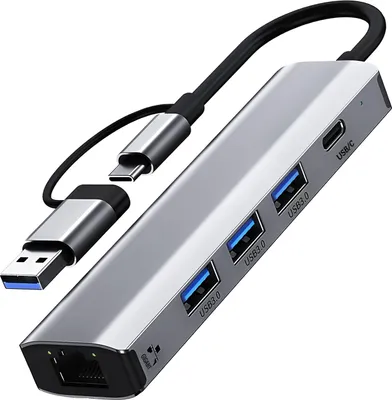 Produktbild von USB C Ethernet Adapter Hub mit 3 USB 3.0 Ports & 1 RJ45 1000Mbps Gigabit LAN Port – für MacBook Pro und mehr