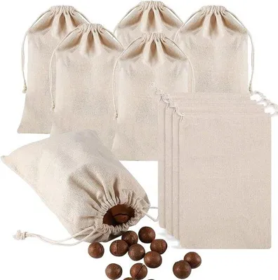 Produktbild von Famanu Stoffbeutel 10 Stück, 19 x 29 cm, Jute, mit Zugband, für DIY, Geschenke, Schmuck (weiß)
