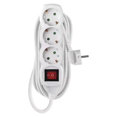 Produktbild von EMOS Steckdosenleiste 3-fach mit Schalter, 5 m Kabel 1,5 mm2, weiß, Steckdosen 45° gedreht, Schuko mit erhöhtem Berührungsschutz, für Innen, P1325R