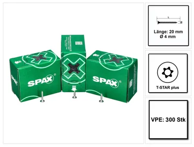 Produktbild von SPAX Flachrückwandkopf Schraube 4,0 x 20 mm 300 Stk. ( 0151010400203 ) Torx T-STAR Plus T20 für Rückwände ohne Linse Vollgewinde Wirox 4Cut