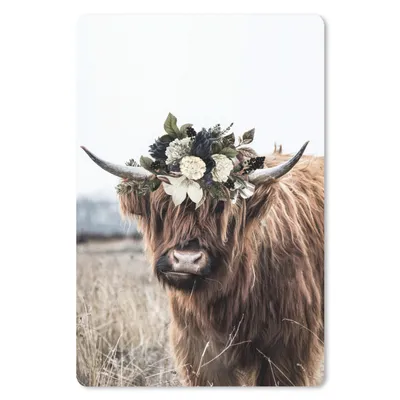 Produktbild von MuchoWow® Mauspad Mousepad Scottish Highlander - Gras - Blumen 18x27 cm - Mousepads - Maus Mat - Pad - Mausunterlage