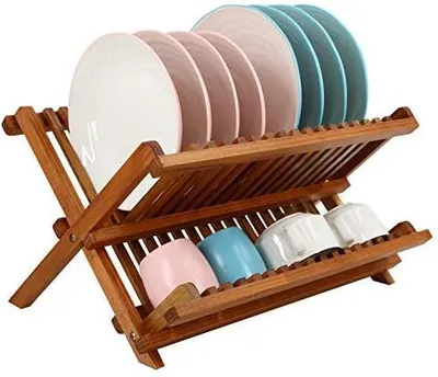 Produktbild von PolkaHome® Teak Geschirrabtropfständer Klappbar 2-stufig mit Tassenhalter