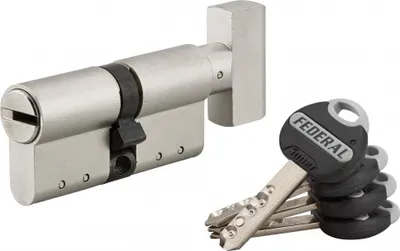 Image de Cylindre de serrure à bouton Federal , 30Bx30mm, nickel, anti-arrachement, anti-perçage, 4 clés - THIRARD