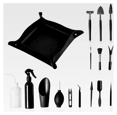 Produktbild von Bonsai Werkzeugset 16 Teile, Sukkulenten-Werkzeuge mit Umtopfmatte, Setzlingsheber und Pflanzenzubehör, Mini Gartenwerkzeugset für Sukkulenten und Zimmerpflanzen