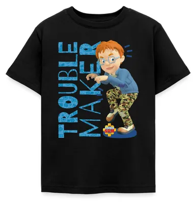 Produktbild von Spreadshirt Feuerwehrmann Sam™ Unruhestifter Norman Price Kinder T-Shirt, 122/128 (7-8 Jahre), Schwarz