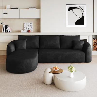 Immagine prodotto di Divano angolare MODFU a forma di L, divano modulare a 2 posti con chaise longue sinistra, dimensioni 266 x 168 x 85 cm, divano componibile senza montaggio, divano letto per soggiorno, colore nero