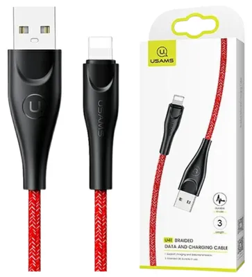 Image de Usams Braided Cable U41 Lightning 3M 2A Red/Red Sj397Usb02 (Us-Sj397) Fast Charging