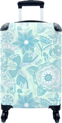 Produktbild von MuchoWow® MuchoWow® Koffer Handgepäck Trolley Rollkoffer Kleine Reisekoffer mit 4 Rollen - Blumen - Blau - Weiß - Muster - Cabin Size < 55x40x23 cm & 55x40x20 cm - Fotokoffer - Kabinenkoffer - Boardge