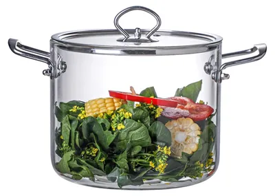 Image de Casserole en verre de 4,5 litres avec couvercle et poignées en acier inoxydable