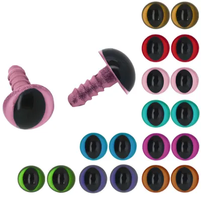 5 Paar Kunststoff-Augen 12mm Katzenaugen Tieraugen Teddyaugen, rosa