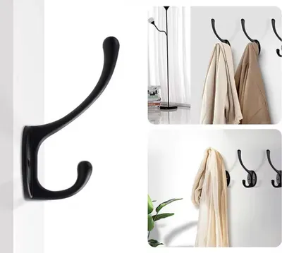 Image de CHPN - Crochets de porte-manteau - Lot de 4 - Noir - Métal - Crochets pour votre placard - Double crochet - Matériel de montage inclus - Porte-manteau - Pour suspendre les manteaux - Crochet élégant