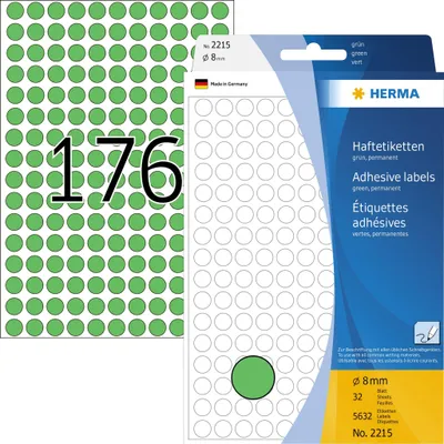 Produktbild von Vielzwecketiketten grün Ø 8 mm rund Papier matt 5632 St.