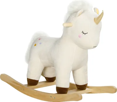 Produktbild von AIYAPLAY Schaukeltier, Baby Schaukelstuhl mit Unicorn Design, Sound, Schuakelsitz, Schaukelpferd, Schaukelspielzeug für Kleinkinder ab 2 Jahre, Plüsch, Weiß