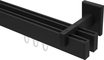 Produktbild von Interdeco Innenlaufstange / Gardinenstange mit Innenlauf Schwarz, Typ Smartline Paxo (Kappe), 14x35 mm 2-läufig, 480 cm