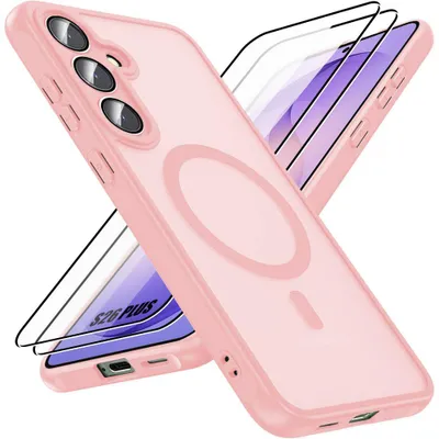 Image de Coque + 2 Verres Trempés pour Samsung Galaxy S26 Plus, avec Cercle Magnétique Protection Caméra - Rose