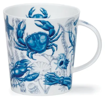 Fine Bone China Mok 0,32 l Blau-Weiß Krabben-Motiv
