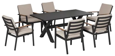 Produktbild von Gartenmöbel-Set für 6 Personen, 6 Stühle, 1 Tisch, wetterbeständig, 175 cm x 92 cm x 73 cm, Schwarz + Grau