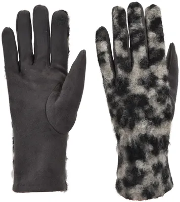 Produktbild von styleBREAKER Damen Touchscreen Handschuhe mit Leoparden Muster und Teddyplüsch | Warme Winter Fingerhandschuhe | Weiche Smartphone Handschuhe