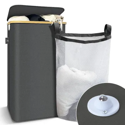 Produktbild von VOUNOT® Wäschekorb mit Deckel & Wäschesäcke 100L Faltbarer Wäschesammler, Grau
