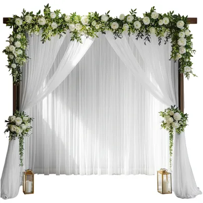 Produktbild von 2 Stück Hochzeit Vorhang Hochzeitsbogen, Deko Tüll Gardinenschals für Party Torbogen Zeremonie, Weiß 150x300cm