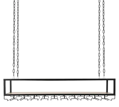 Obrázok produktu pre Nástenná polica na fľaše vína – Zavesiteľná polica na poháre vína – Nastaviteľná – Nosnosť 75 kg – 110 x 25 x 22 cm – Štýl vintage, industriálny dizajn – Čierna farba