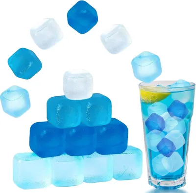 Image de KEELYY - 60 glaçons réutilisables - Plastique - Sans BPA - Glaçons pour fêtes, idéaux pour refroidir les boissons - Glaçons - Réutilisables - Bleus