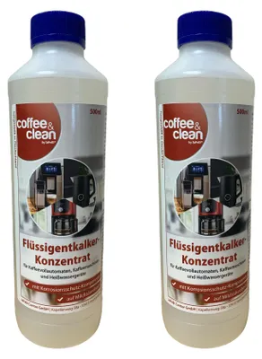 Produktbild von 2x 500ml Flüssigentkalker-Konzentrat auf Milchsäure-Basis mit Korrosionsschutz für DeLonghi und andere Kaffeevollautomaten
