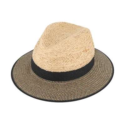 Produktbild von Fiebig Papierhut Traveller melange mit Krone in Raffia Schwarz Gr. 59