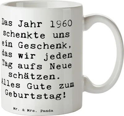 Produktbild von Mr. & Mrs. Panda Becher Spruch 1960 Geburtstag - Weiß - Geschenk, liebevoll, Trinkbecher, Geburtsjahr, Geburtstagsgeschenk, Alter, Geburtstagszitat, Tasse, Meilensteine
