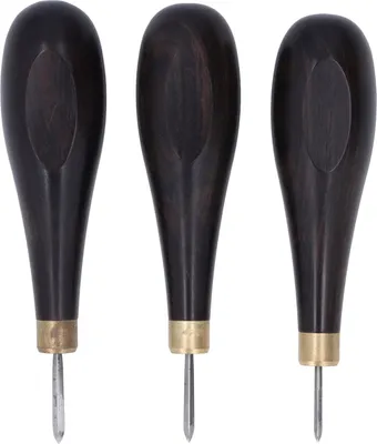 Produktbild von 3 Stück Nähahle für Lederhandwerk, starkes Eindringen, 3 mm, 4 mm, 5 mm, roter Sandelholzgriff, Nähwerkzeuge für Heimwerker
