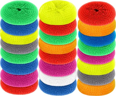 Obrázek produktu pro Drťáky, 30 kusů, kulaté plastové houbičky na nádobí, nepoškrábatelné, průměr 8 cm, pro čištění kuchyně