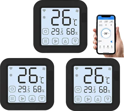Produktbild von 3X Tuya Smart Wifi IR Klimaanlage Controller LCD Thermometer Hygrometer App Control Genaue Temperatur Feuchtigkeitsmonitor Kompatibel mit Alexa Google Home fuer Mini Split Portable AC