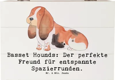 Produktbild von Mr. & Mrs. Panda Box Basset Hound Freund 22 x 15 cm - Weiß - Geschenk, fotobox, Schatulle, Hunderassen, sanftmütiger Hund, Beschreibung, liebevoll, holzkästchen, Kiste