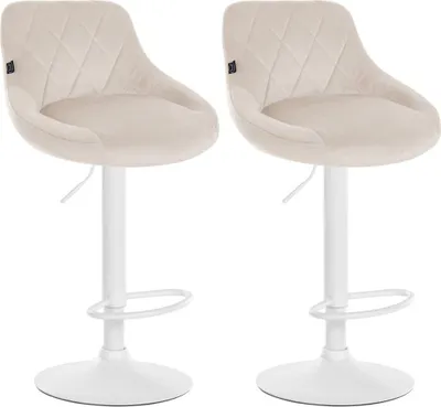 Immagine prodotto di set di 2 sgabelli da bar in velluto - Sgabello da bar regolabile in altezza | Colore: crema | Colore base: bianco