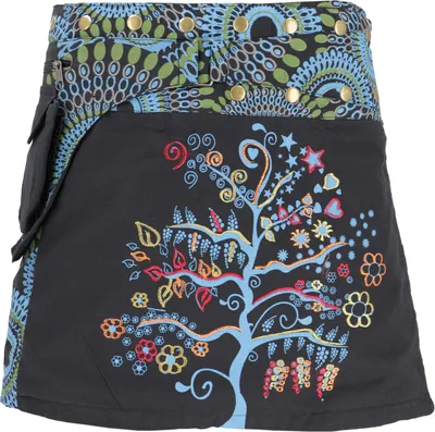 Produktbild von Bestickter Wickelrock, Kurzer Goa Rock, Cacheur - Schwarz, Damen, Mehrfarbig, Baumwolle, Röcke