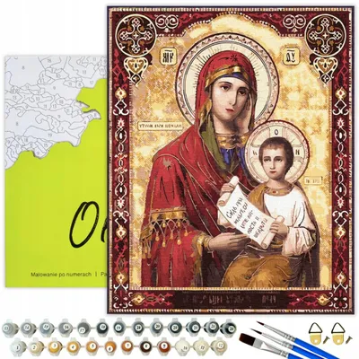 Produktbild von Oh Art! Malen nach Zahlen Religiöse Bilder Christliche - Ikone Maria mit Kind - 40x50 cm Leinwand mit Rahmen, Acrylfarben & Pinsel Set für Erwachsene