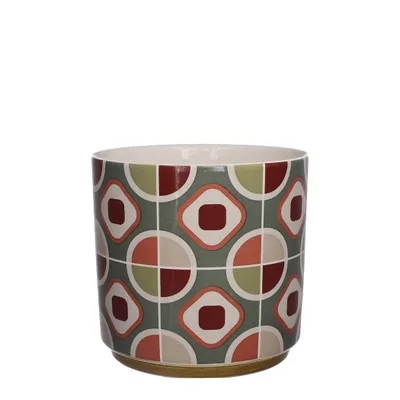 Produktbild von Blumentopf Übertopf Pflanztopf Keramik Retro Vintage Style Terra/Salbei mit Goldrand 13x13cm