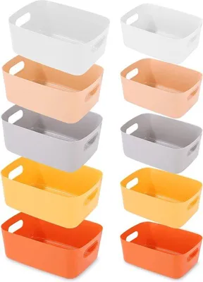Imagen del producto de Uniqoos®: 10 cajas de almacenamiento de plástico (PP) con asa – 5 colores, 2 tamaños (5 x 24 x 17,5 cm y 5 x 20 x 14 x 7 cm) para armarios, estanterías, cajones y ropa