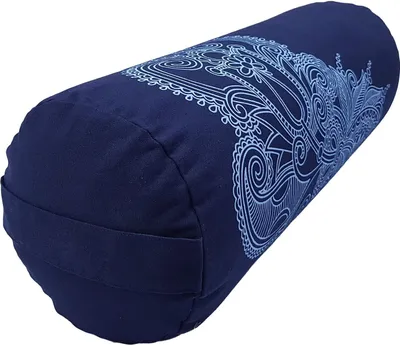 Image de Coussin de yoga, 65 cm x diamètre 22 cm, rempli de son de sarrasin, couleur bleu. Idéal pour le yoga, la méditation, et