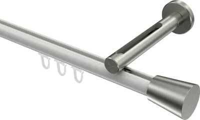 Produktbild von Interdeco Innenlaufstange / Gardinenstange mit Innenlauf Weiß / Edelstahl-Optik, Typ Siteno Sitra (Konus), 20 mm Ø 1-läufig, 120 cm
