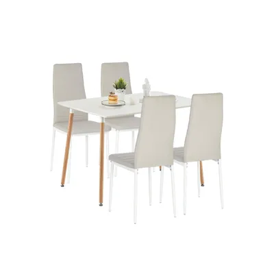 Obrázek produktu pro HJ_WeDoo Kuchyňský stůl 110x70x73cm(bílý) se 4 jídelními židlemi(béžová) Jídelní skupina Kuchyňský stůl, obdélníkový jídelní stůl