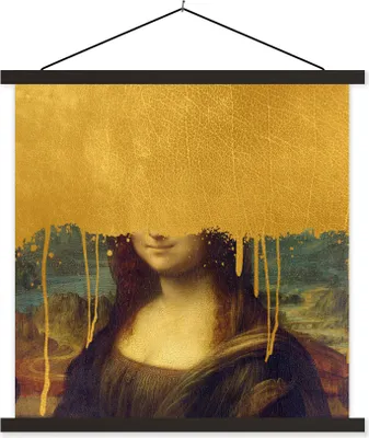 Produktbild von MuchoWow® Textilposter Mona Lisa - Gold - Da Vinci 40x40 cm mit schwarzem Rahmen - Fotos