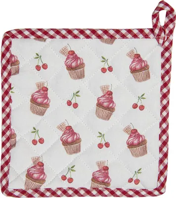 Produktbild von Clayre & Eef Topflappen 20x20 cm Rot Weiß Baumwolle Cupcakes