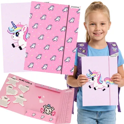 Produktbild von A4 Schulmappe „Einhorn“ mit Gummiband für Mädchen – für Dokumente, Zeichnungen und Lernmaterialien