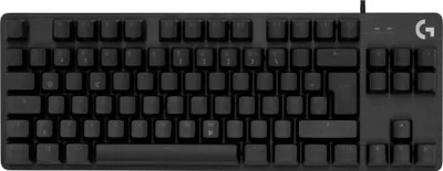 A top-down view of a black Logitech G413 TKL gaming keyboard.