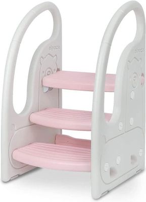 Onasti Tritthocker Dreistufiger Kinderhocker für Bad, Schlafzimmer, Küche  Rosa